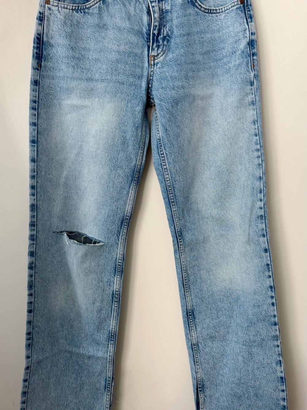 BNWT ZARA Slim Flare Light Blue Distressed Straight-Leg Jeans 04 27